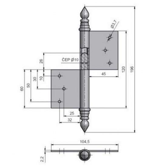 Ajtópánt díszes 120 mm fekete balos