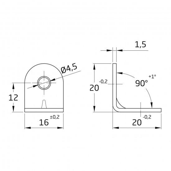 Sarokvas  20 x 20 mm